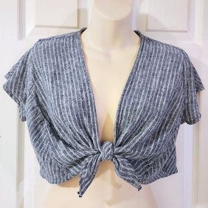 Banana Republic Blue striped Tie Waist shirt. Great fit.